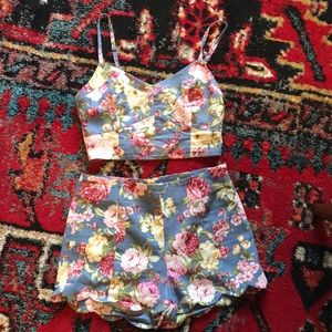 Crop top shorts matching floral set